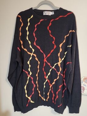 Vintage St. Croix black knit crewneck sweater Abstract Pattern 2XL T